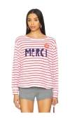 Sundry Merci Graphic Long-sleeve Pullover Top In 光纤白