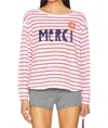 Sundry Merci Graphic Long-sleeve Pullover Top In Pink