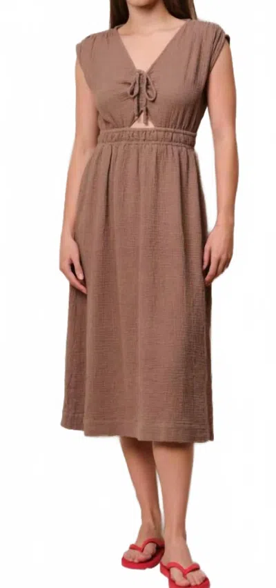 Sundry Mini Ruched Dress In Taupe In Brown