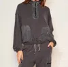 Sundry Mixed Media Half Zip Popover Jacket In Washed Black