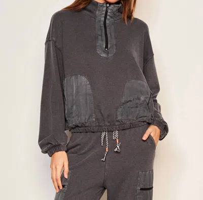 Sundry Mixed Media Half Zip Popover Jacket In Washed Black