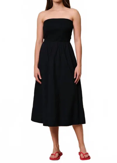Sundry Mixed Media Strapless Dress In Deep Navy In Black