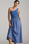 Sundry One-shoulder Twofer Midi Dress In Blue
