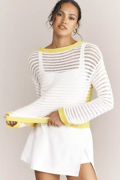 Sundry Open-knit Colorblock Sweater In White