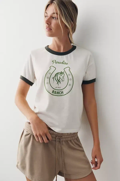 Sundry Paradise Ranch 100% Cotton Ringer Tee In Ivory