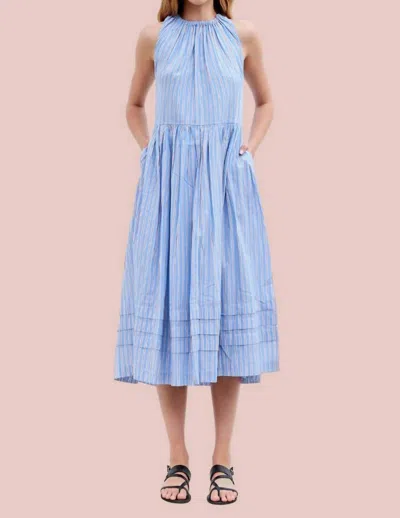Sundry Pleated Halter Midi Dress In Blue