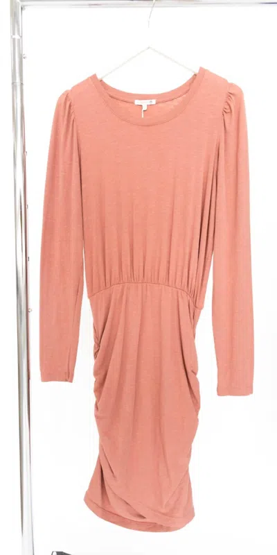 Sundry Puff Sleeve Shirred Dress In Spice In Pink