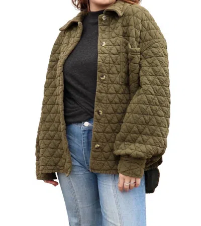 Sundry Quilted Shacket In Fern In Grey