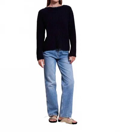 Sundry Ribbed Boat Neck Sweater In Navy In Blue