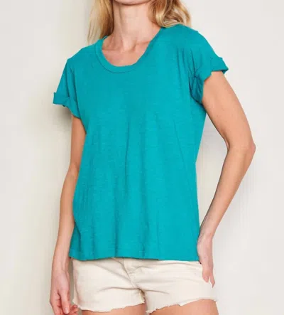 Sundry Rolled Sleeve Crewneck Top In Intense Teal