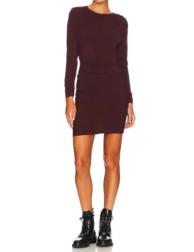 Sundry Ruched Long Sleeve Mini Dress In Mahogany In Red