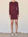 Sundry Ruched Long Sleeve Mini Dress In Mahogany In Red