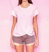 Sundry Scoop Twist Tee In White In Pink