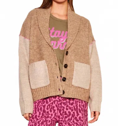 Sundry Shawl Collar Cardigan In Taupe In Pattern