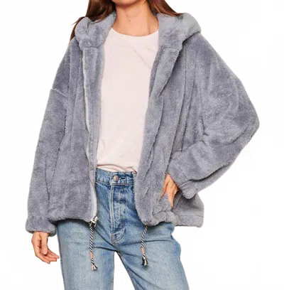 Sundry Sherpa Hooded Coat In Blue Linen In Gray