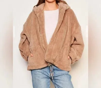 Sundry Sherpa Hooded Coat In Taupe In Grey