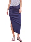 SUNDRY SHIRRED MIDI SKIRT IN DEEP SEA NAVY