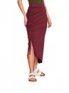 Sundry Shirred Midi Skirt In Merlot In Burgundy