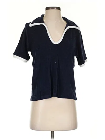 Sundry Short Sleeve Top Blue Collared Neckline Tops