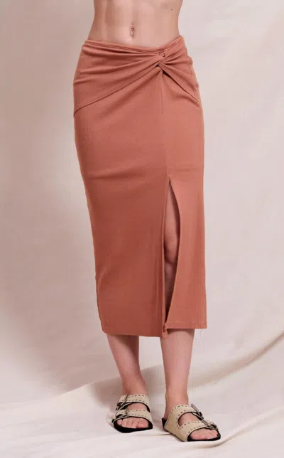 Sundry Side Twist Midi Skirt In Vintage Rust