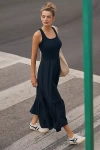 Sundry Sleeveless Tiered Mixed Media Maxi Dress In Blue