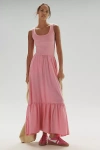 Sundry Sleeveless Tiered Mixed Media Maxi Dress In Pink