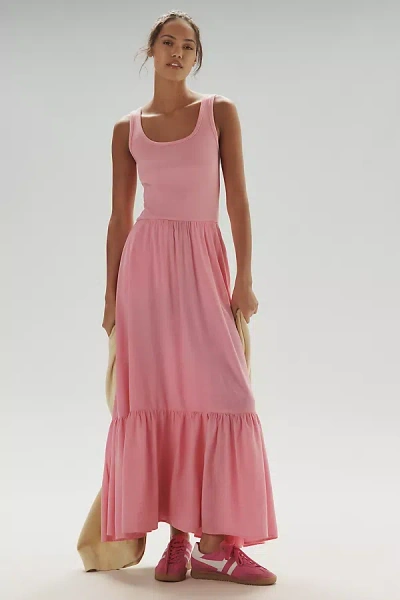 Sundry Sleeveless Tiered Mixed Media Maxi Dress In Pink