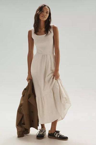 Sundry Sleeveless Tiered Mixed Media Maxi Dress In White