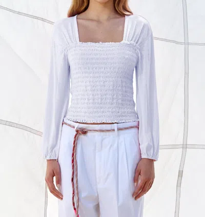 Sundry Smocked Bodice Long Sleeve Top In White