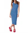 Sundry Stripe Bodycon With Snap Midi Dress In Azure In Blue
