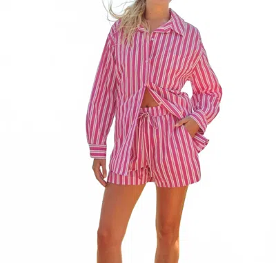 Sundry Stripe Track Short In Deep Fuchsia In Multi