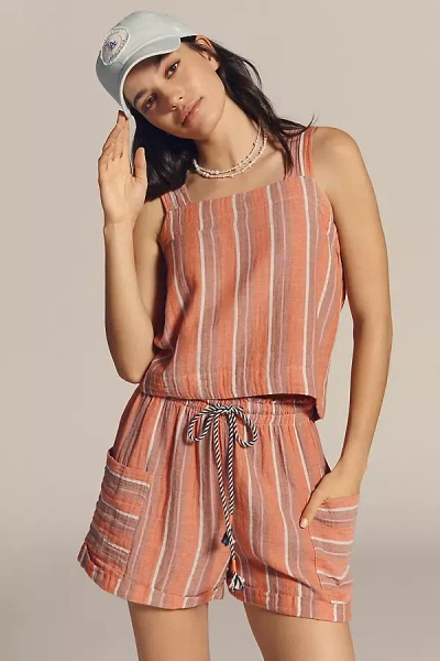 Sundry Striped Cotton Gauze Cross-back Swing Tank Top