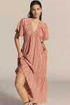 Sundry Striped Gauze V-neck Midi Dress
