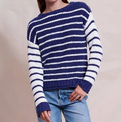 Sundry Striped Pullover Sweater In Deep Navy