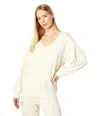 Sundry Sweatshirt Women's Eggshell Pleated Sleeve V-neck Pullover Sgn1601 In White