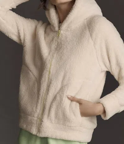 Sundry The Faux Fur Zip Hoodie In Cream/lime In Beige