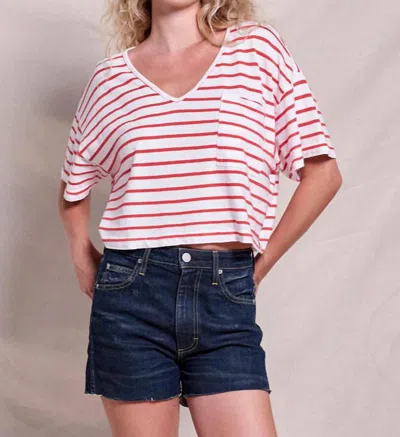Sundry V-neck Pocket Tee In White In Pink