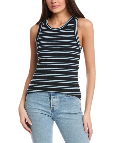 Sundry Variegated Rib Stripe High Crew Tank In Blue