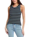 Sundry Variegated Rib Stripe High Crew Tank In Blue