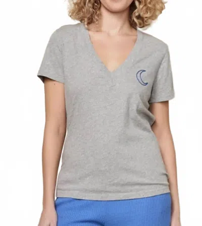 Sundry V-neck Moon Embroidery Short Sleeve Tee In Heather Grey In Gray