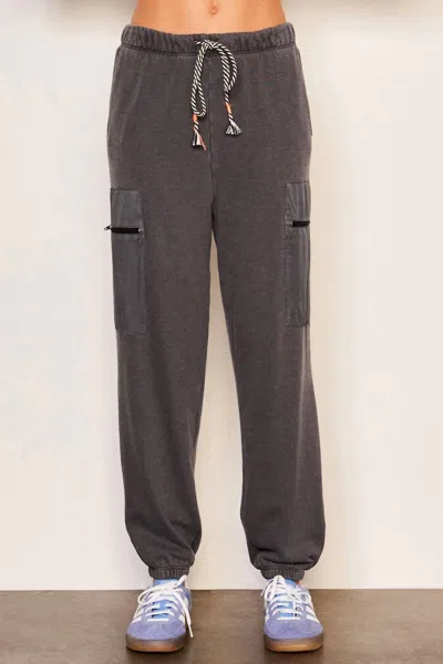 Sundry Women Mixed Media Cargo Pant In Washed Black