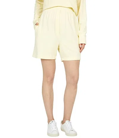 Sundry Women's  Boyfriend Shorts Super Soft Fleece Elastic Waist Jdm837 In Yellow