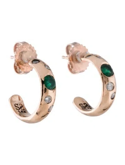 Pre-owned Suneera 14k Emerald & Diamond Half Hoop Earrings In Multi