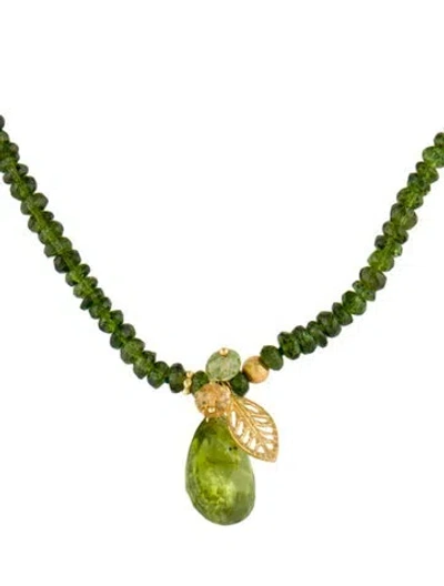 Pre-owned Suneera 18k Diopside, Peridot & Citrine Beaded Pendant Necklace, 16" In Multi