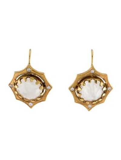 Pre-owned Suneera 18k Moonstone Labradorite & Diamond Drop Earrings In Multi