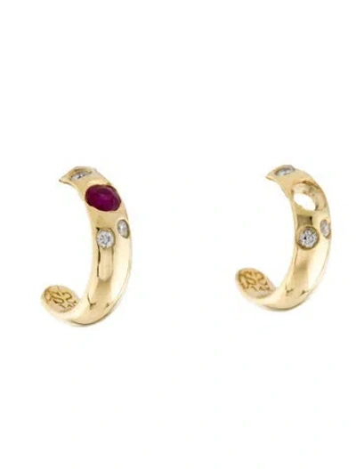 Pre-owned Suneera Ruby & Diamond Hoop Earrings In Multi