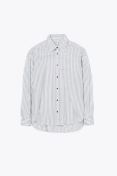 Sunflower #1174 White Striped Poplin Shirt With Long Sleeves - Please Shirt In Bianco