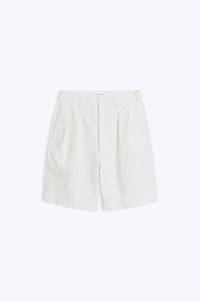 Sunflower #4134 Off White Denim Twill Loose Fit Pleated Shorts - Pleated Shorts In Bianco