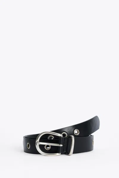 Sunflower #8021 Black Leather Belts With Metal Eyelets - Eyelet Belt 3cm In Nero