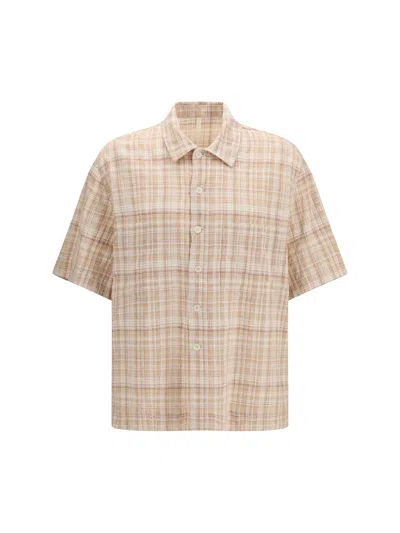 Sunflower Check Cotton And Linen Blend Casual Shirt In Neutral